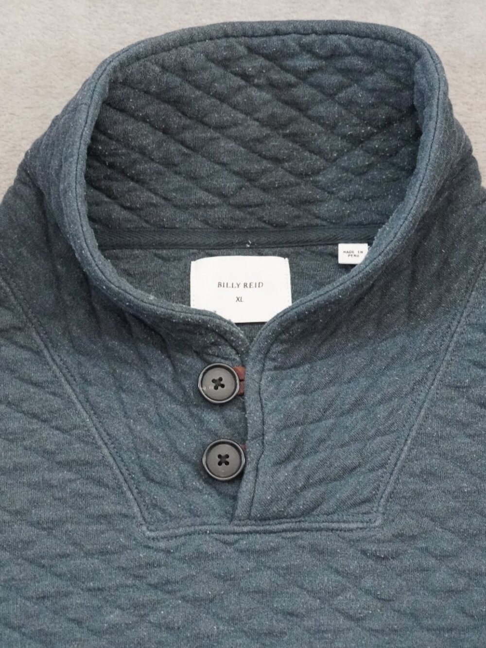 Men’s Billy Reid Sweater XL Hazy Blue Shawl Collar Diamond Quilted PullOver